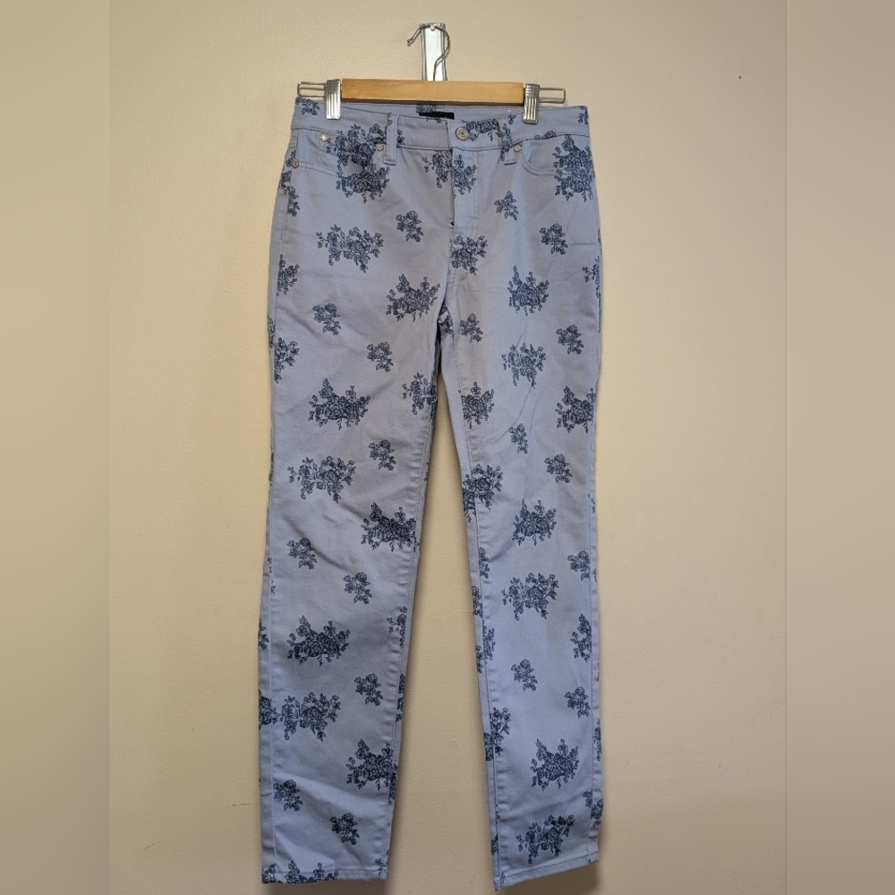 Talbots Blue Toile Floral Slim Ankle Jeans Size 2